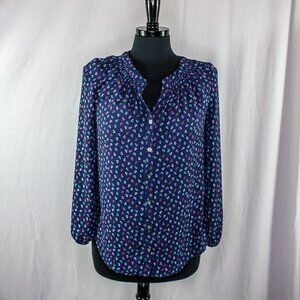 Talbots Blouse Anchor Print Blue Pastel Colors Button Down Size SP